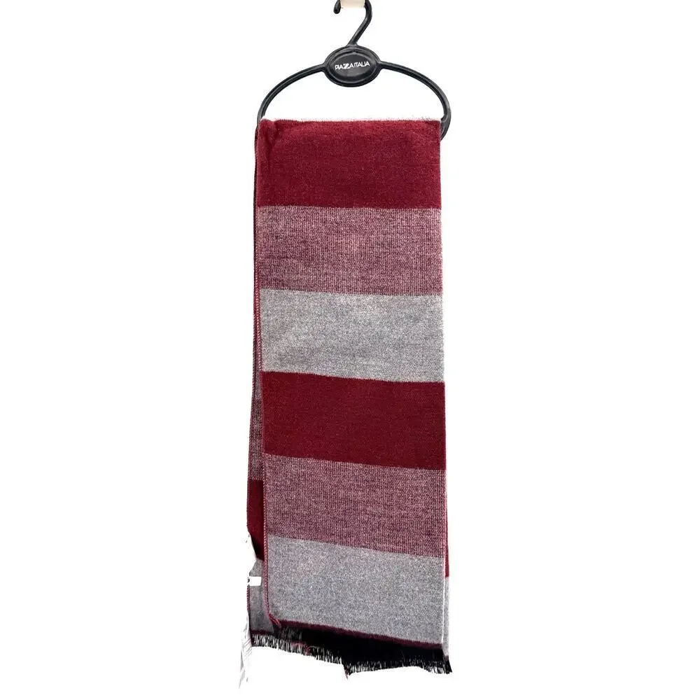Piazza Italia Imported Gray Burgundy Striped Mens Acrylic Neck Scarf 72
